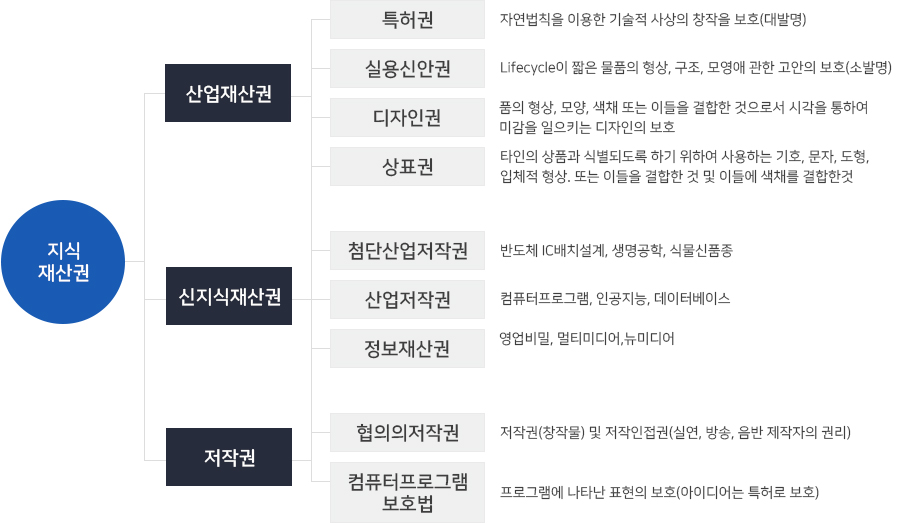 지식재산권의 종류 - 산업재산권, 신지식재산권, 저작권 분류 안내